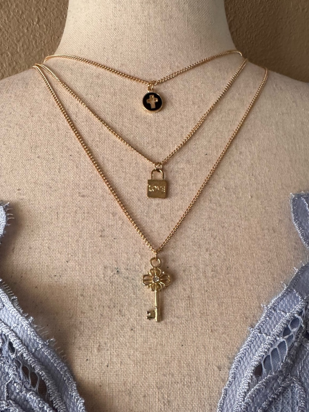 Gold Layered Key & Lock Pendant Necklace Set - Women Jewelry